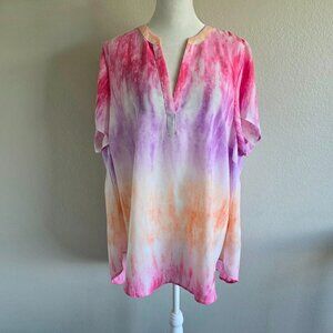 TORRID Top Blouse Tie Dye Watercolor Ombre Semi Sheer Colorful Plus Size 3 - 3X